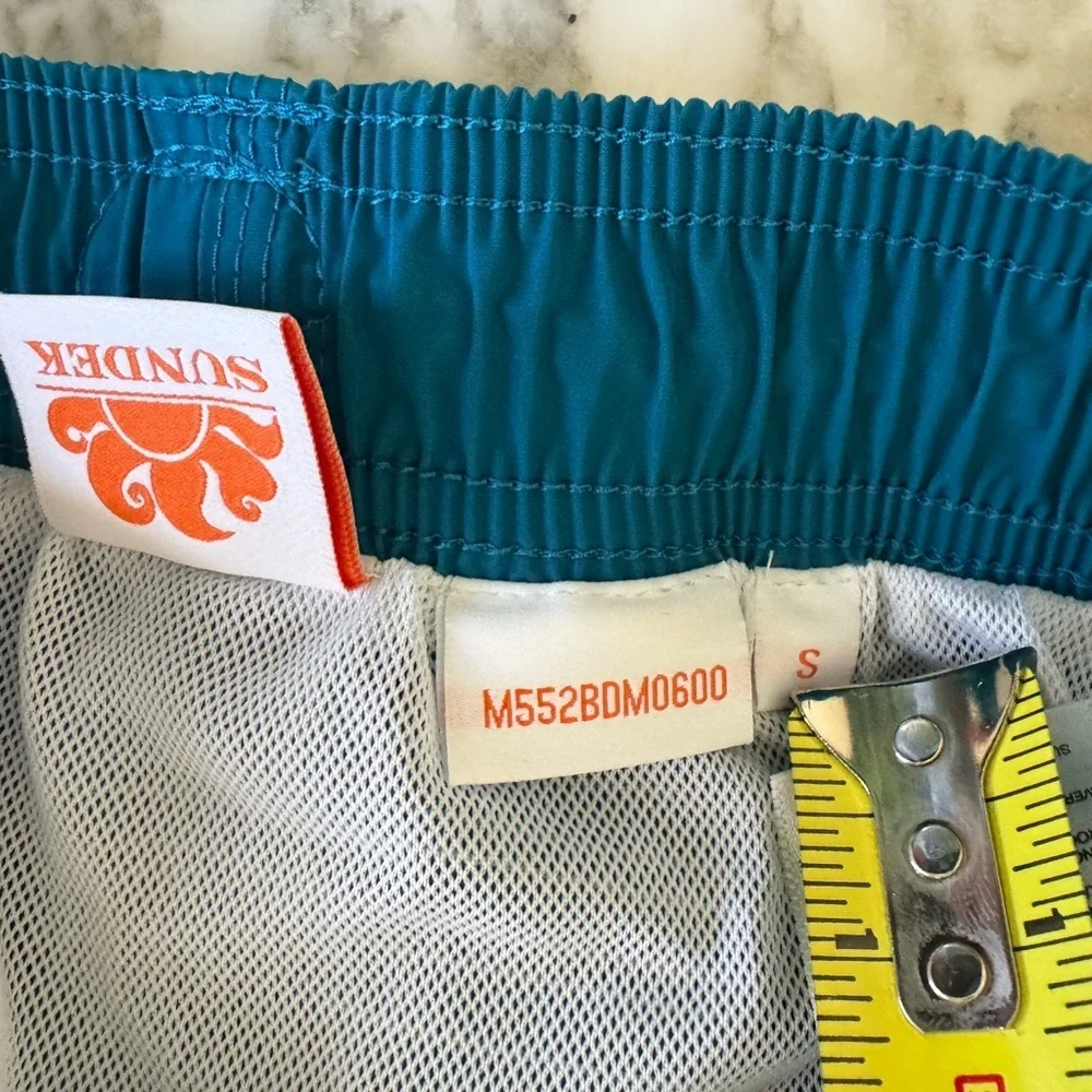 NWOT SUNDEK stretch waist Peacock Blue Nylon Sz S‎ Swim Trunks Shorts